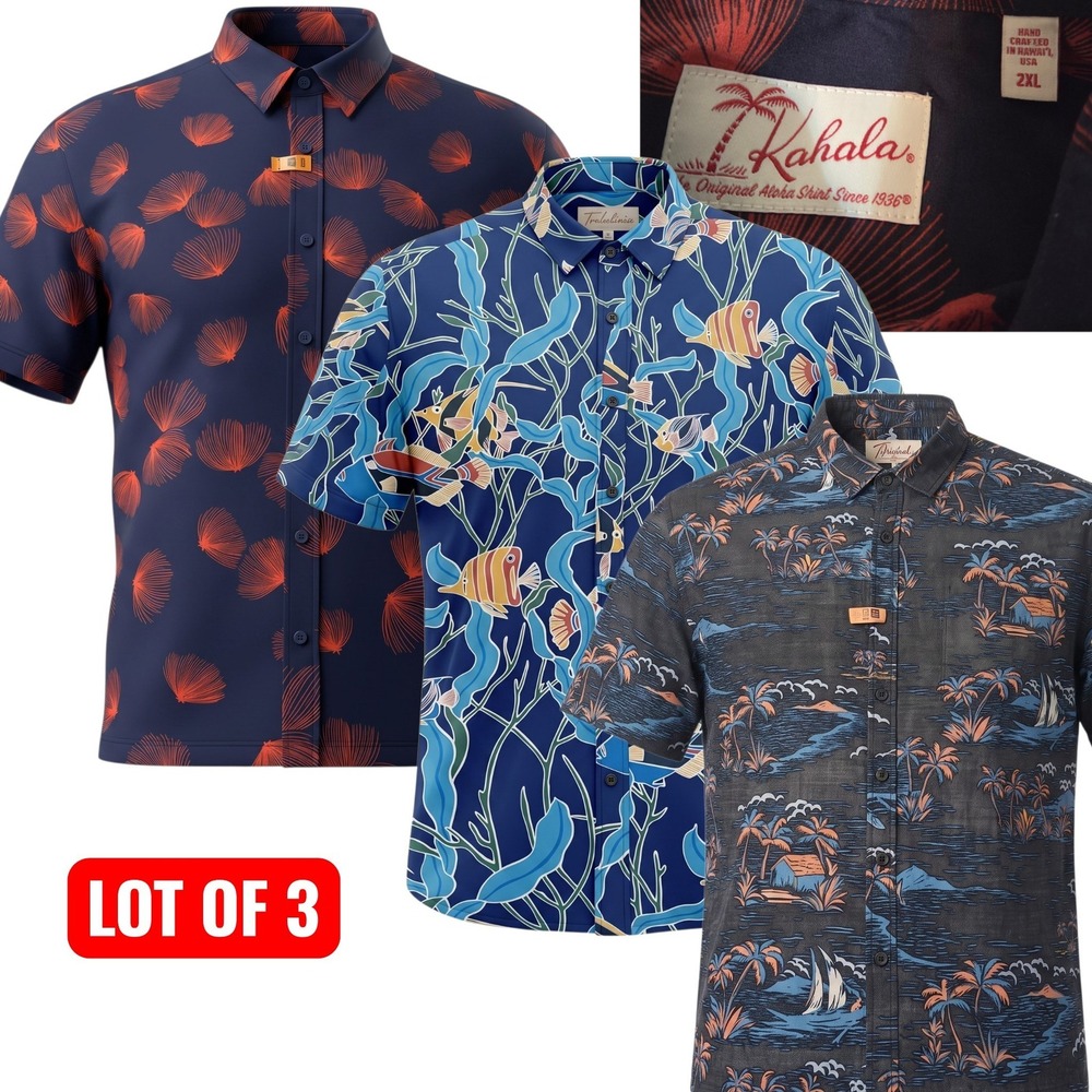Kahala Button Down Shirt Lot of 3 Mens 2XL Multicolor Tropical Aloha Prints